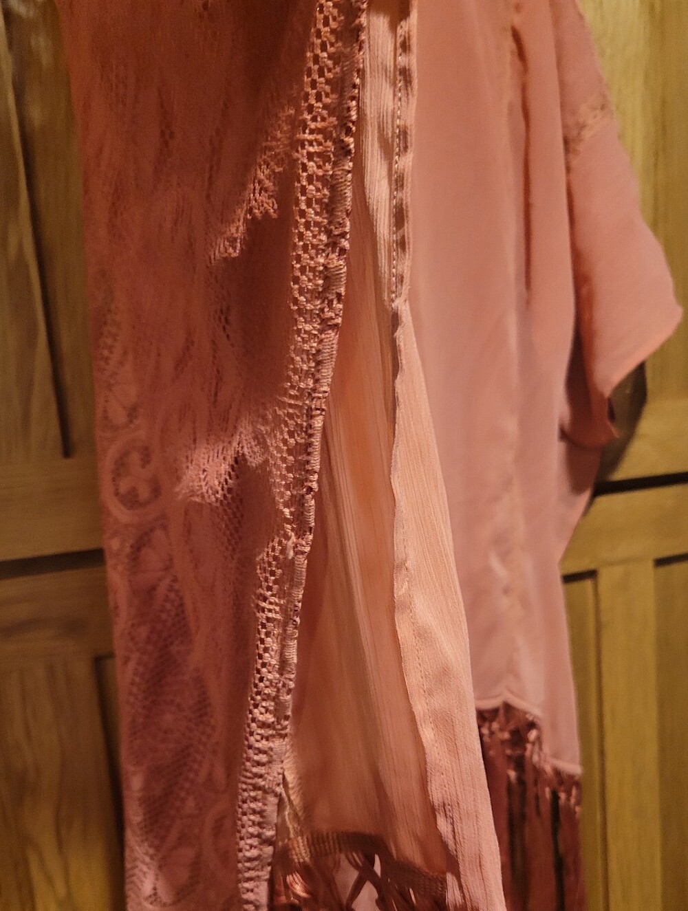 Maurice's Coral Pink Lace Back Tassel Kimono Cover-up  S/M - Picture 10 of 11